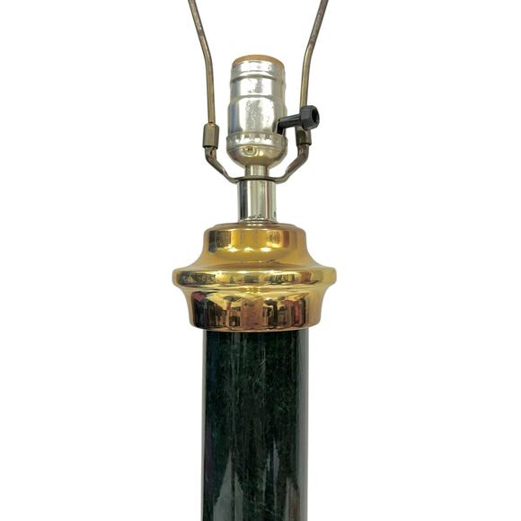 Vintage Gold Brass and Dark Green Table Lamp Neoclassical Column Cylindrical 30” - Picture 13 of 14